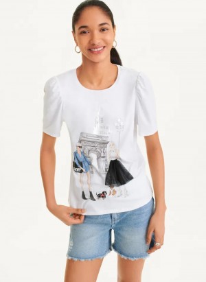 White Women's Dkny Short Sleeve Conversational T Shirts | 967OPEGHF