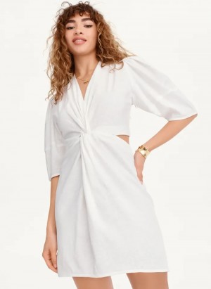 White Women's Dkny Side Cut Linen Mini Dress | 640DIPMKF
