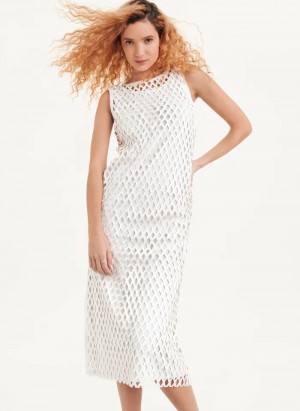 White Women's Dkny Sleeveless Perforated A-Line Dress | 327AINPDX