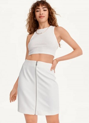 White Women's Dkny Zip Front Midi Skirt | 891KGMANV