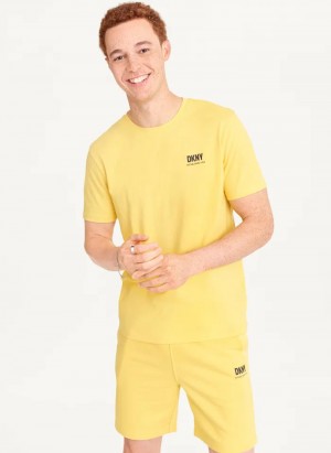 Yellow Men's Dkny Left Chest T Shirts | 397JWSXKH