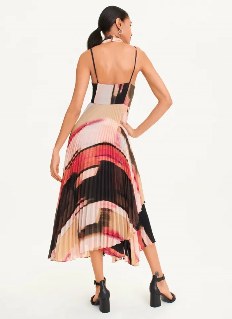 Amalfi Pink/Pristine Mult Women's Dkny Pleated Halter Dress | 298MJOZYX