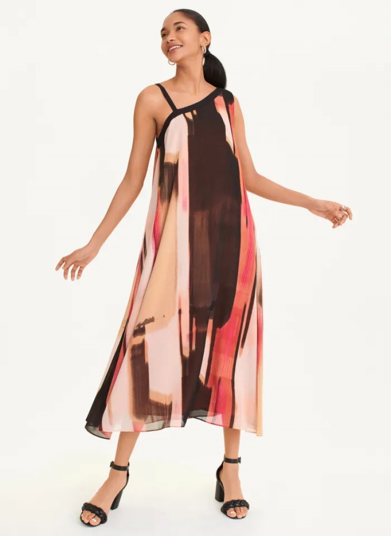 Amalfi Pink/Pristine Mult Women's Dkny Printed Chiffon Dress | 082TIYJZN