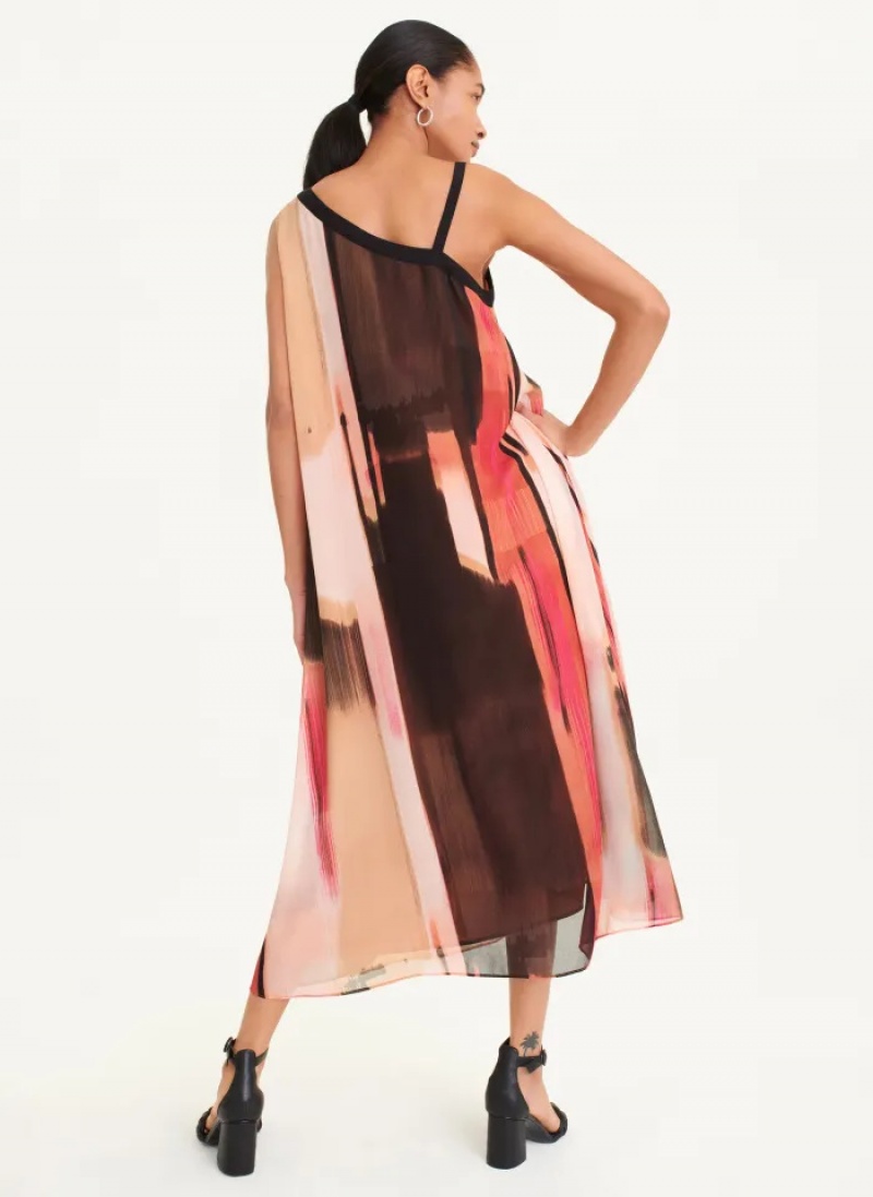 Amalfi Pink/Pristine Mult Women's Dkny Printed Chiffon Dress | 082TIYJZN