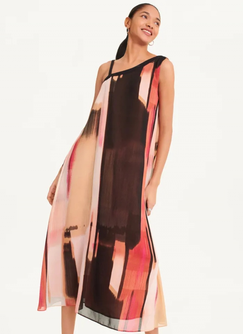 Amalfi Pink/Pristine Mult Women\'s Dkny Printed Chiffon Dress | 082TIYJZN