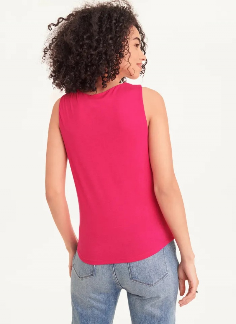 Amalfi Pink Women's Dkny Gathered Knit Tanks | 413SRUTEC