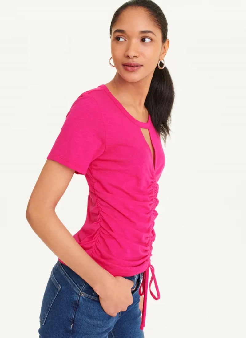 Amalfi Pink Women's Dkny Ruched Front T Shirts | 596WSDVTJ