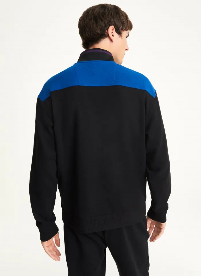 Black/Blue Men's Dkny Fleece Half Zip Colorblock Pullover | 108SRMFXO