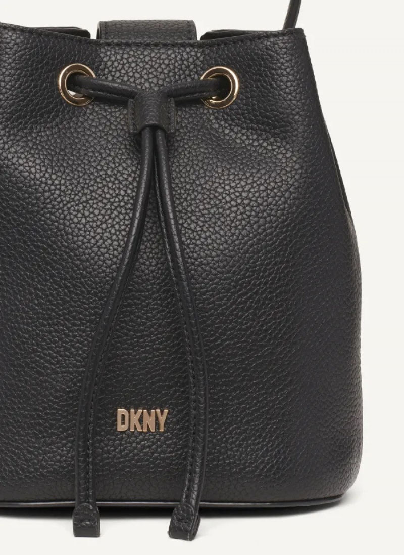 Black/Gold Women's Dkny Inessa Bucket Bags | 715WJXFPK