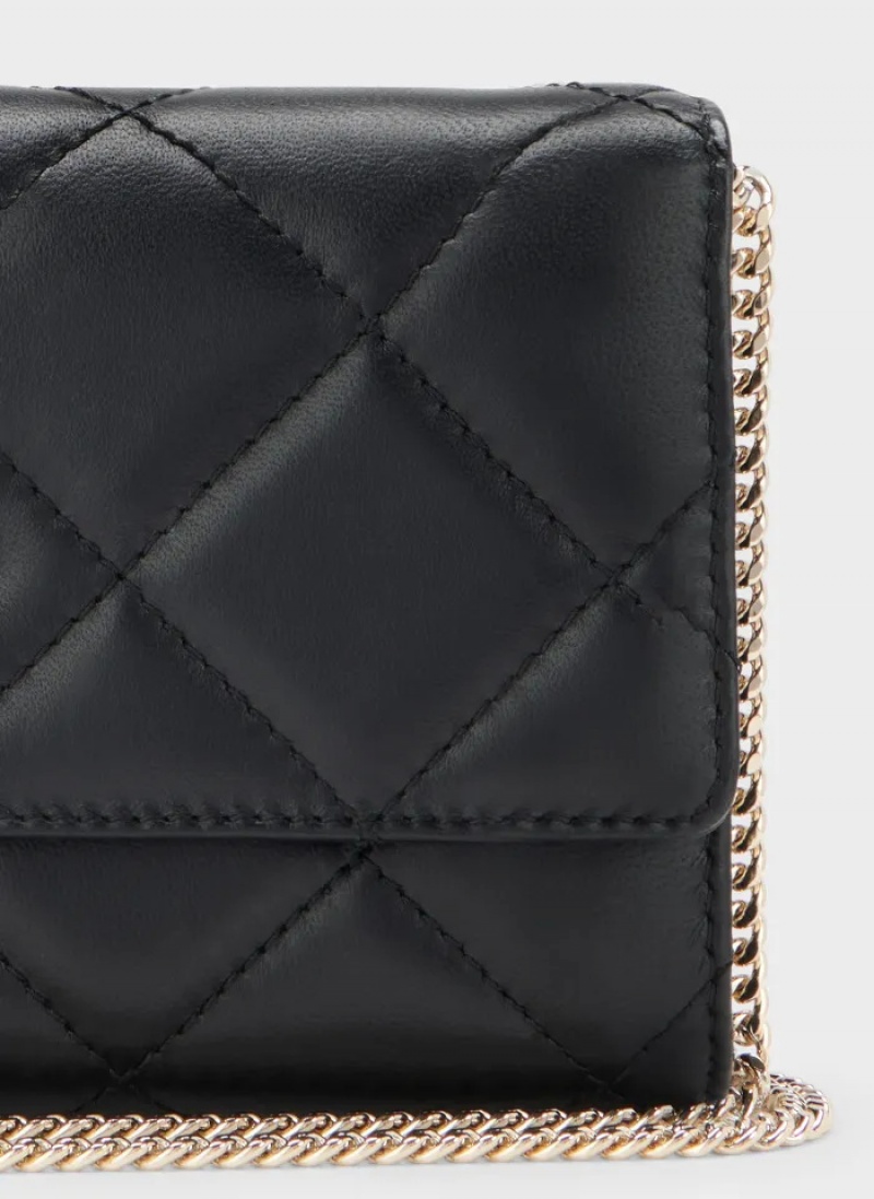 Black/Gold Women's Dkny Quilted On A Chain Wallet | 245NLBQVT