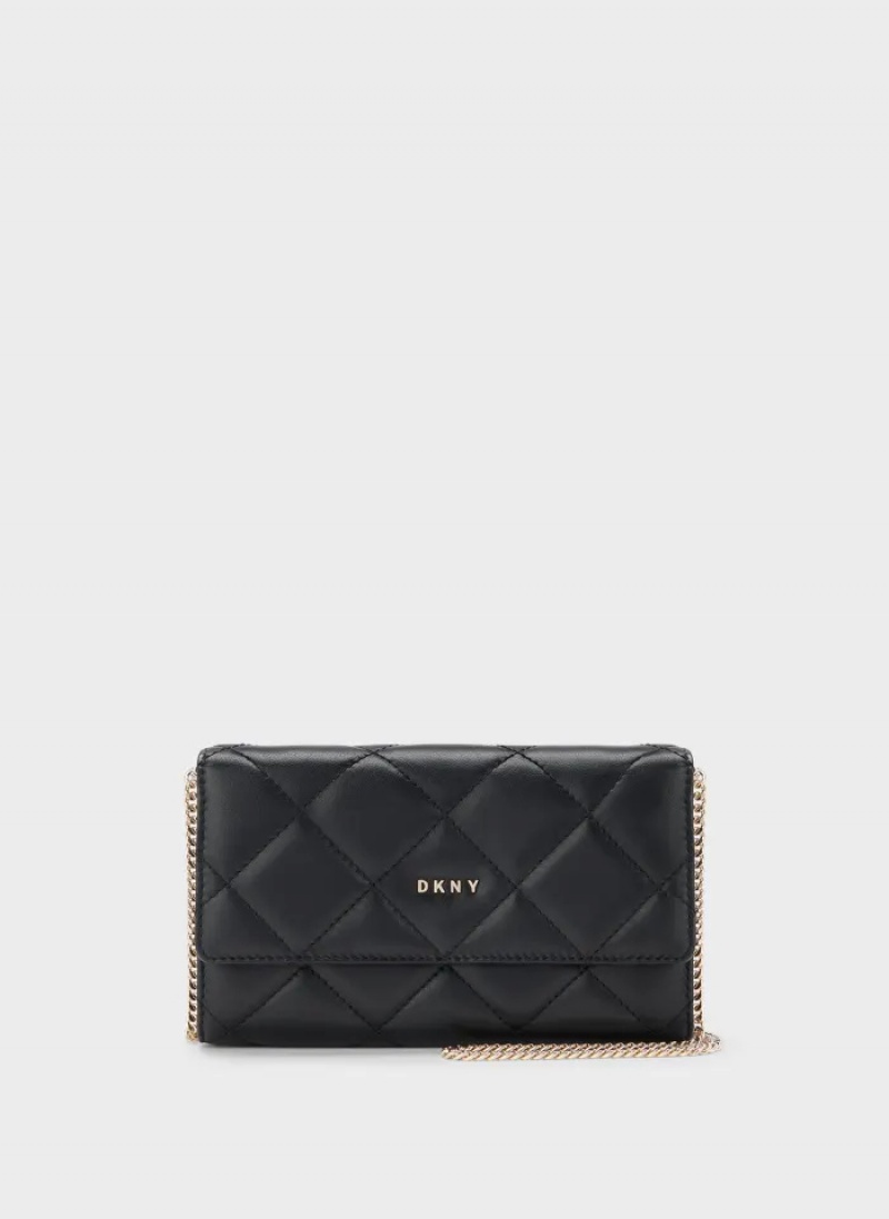 Black/Gold Women\'s Dkny Quilted On A Chain Wallet | 245NLBQVT