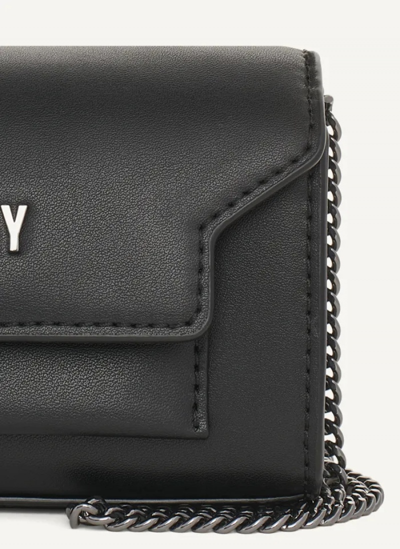 Black/Gunmetal Women's Dkny Millie Micro Leather Flap Crossbody Bags | 294HRMQUZ