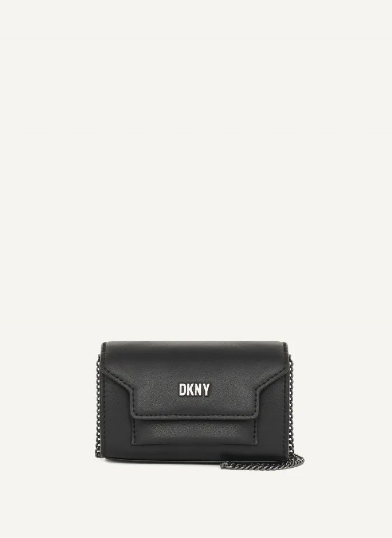 Black/Gunmetal Women\'s Dkny Millie Micro Leather Flap Crossbody Bags | 294HRMQUZ