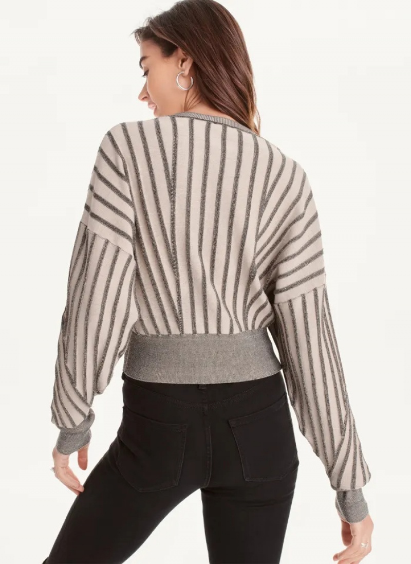 Black/Pebble Women's Dkny Long Sleeve Transfer Stitch Sweaters | 452ONRMLY