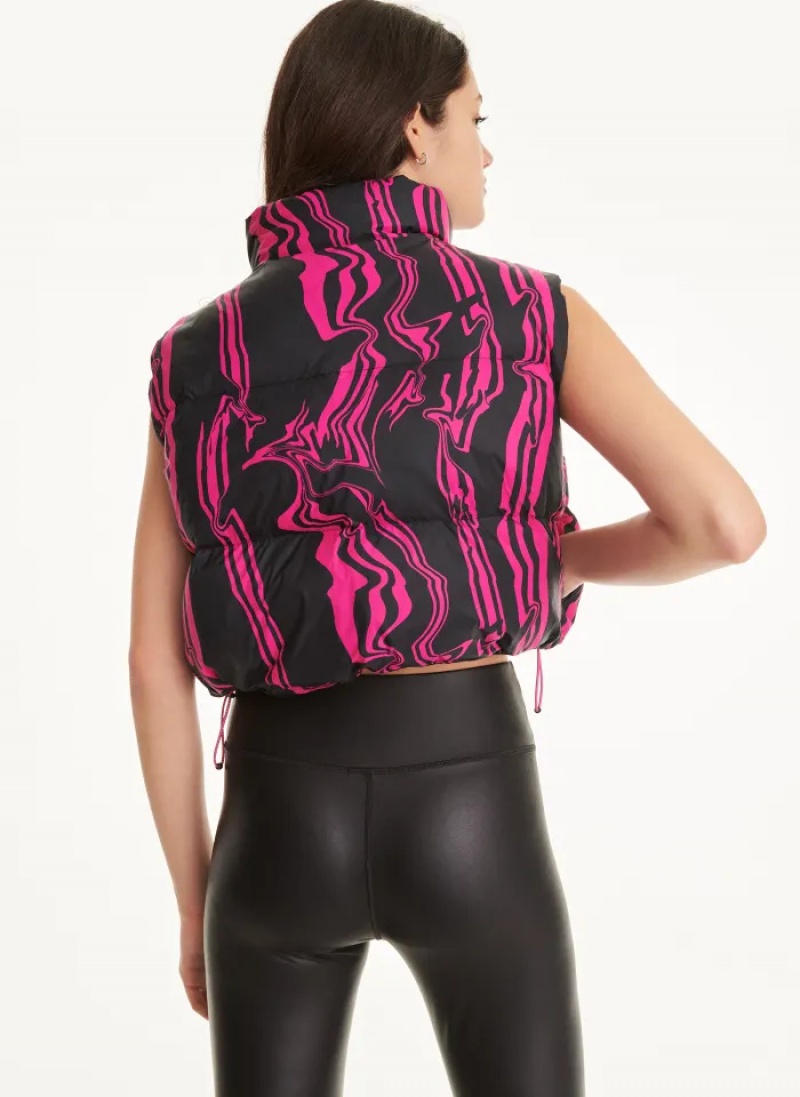 Black/Pink Women's Dkny Marble Print Vest Puffers | 547PHWBSA