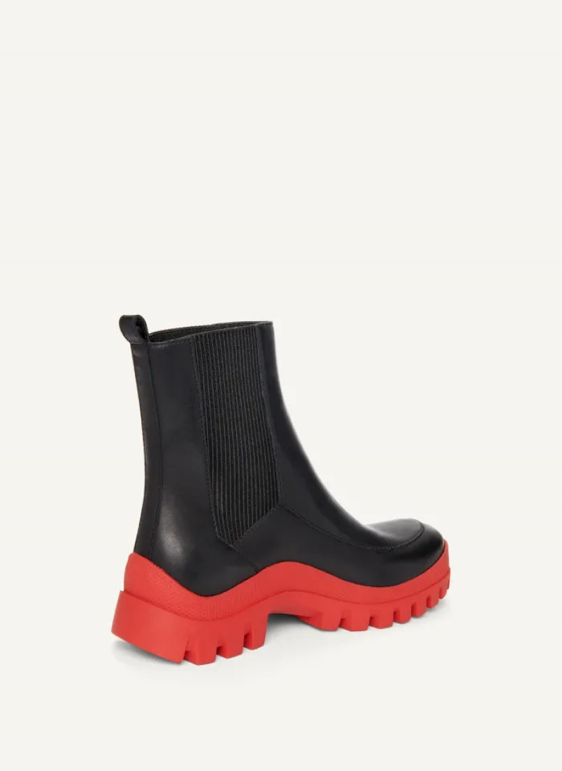 Black/Red Women's Dkny Lug Sole Chelsea Boots | 948IDVPZL