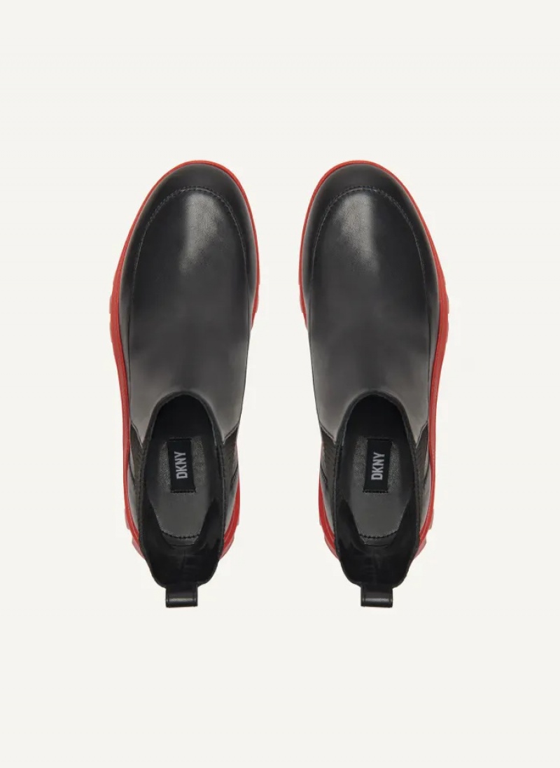 Black/Red Women's Dkny Lug Sole Chelsea Boots | 948IDVPZL