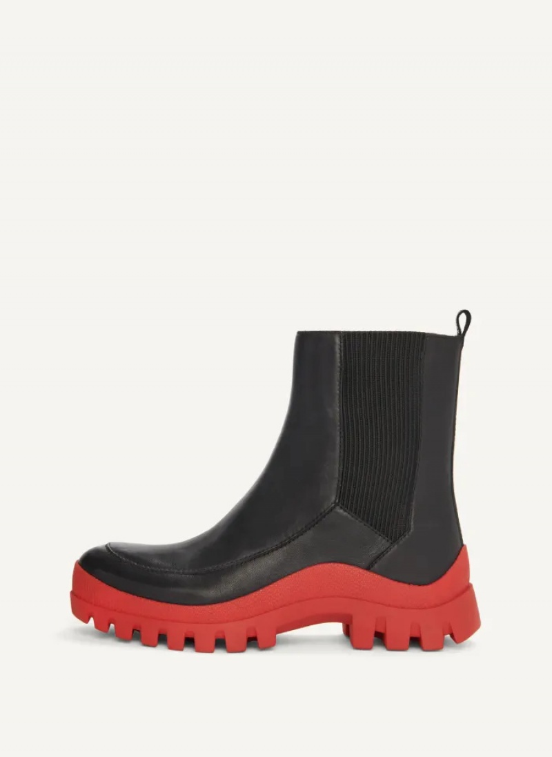 Black/Red Women\'s Dkny Lug Sole Chelsea Boots | 948IDVPZL