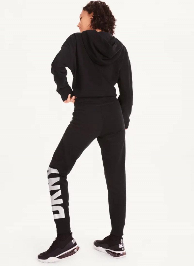 Black/Silver Women's Dkny Exploded Logo Jogger Pants | 341ELDHYO