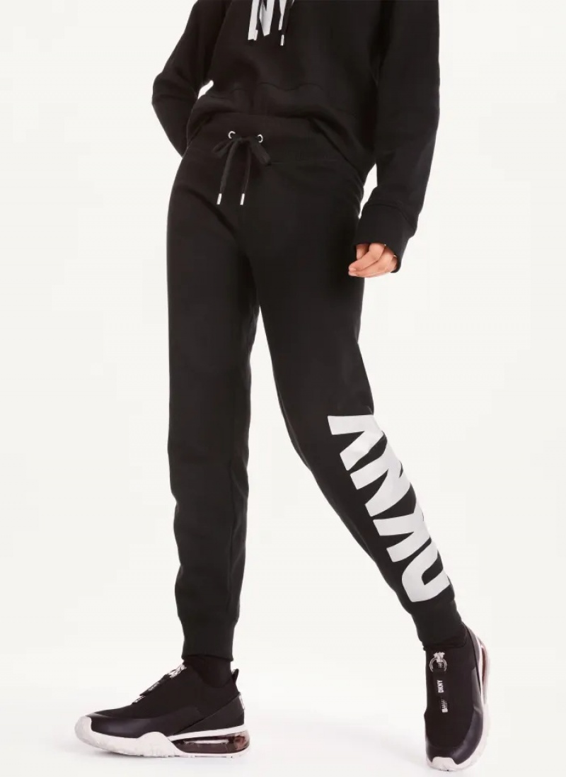 Black/Silver Women\'s Dkny Exploded Logo Jogger Pants | 341ELDHYO