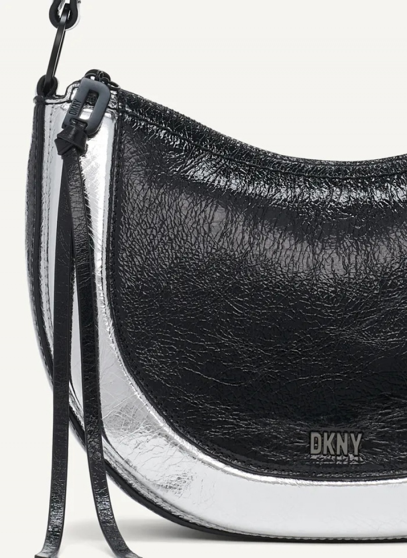 Black/Silver Women's Dkny Metro Metallic Shoulder Bag | 817DEPTOU