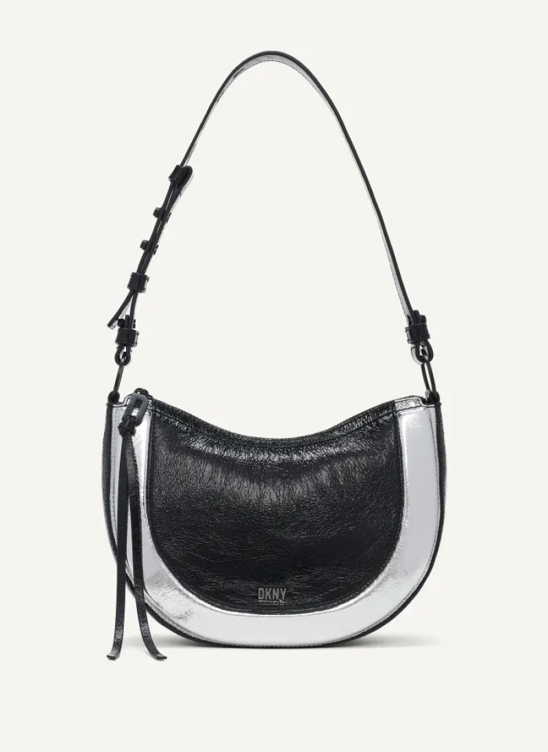 Black/Silver Women\'s Dkny Metro Metallic Shoulder Bag | 817DEPTOU