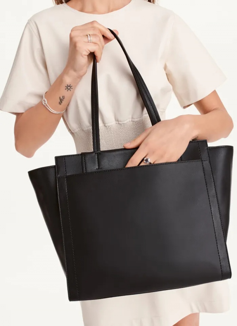 Black/Silver Women's Dkny Pax Large Tote Bags | 653HENITU