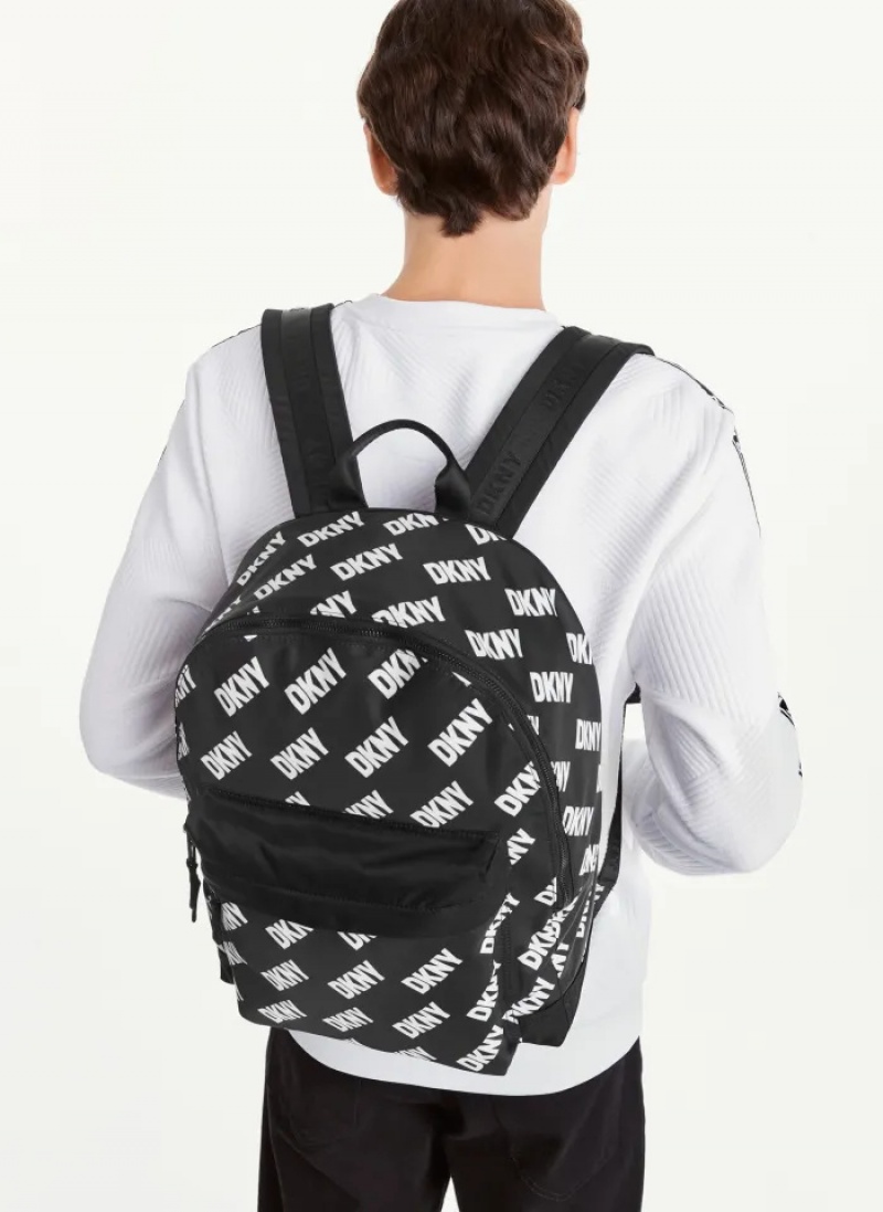 Black/White Men's Dkny All Over Logo Backpack | 578KOMETC
