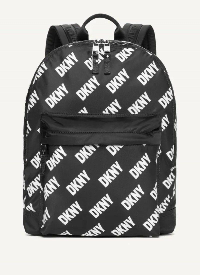 Black/White Men\'s Dkny All Over Logo Backpack | 578KOMETC