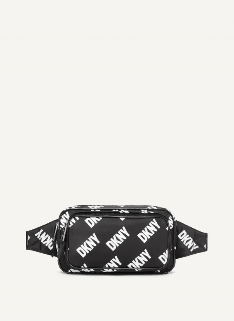 Black/White Men's Dkny All Over Logo Belt Bags | 648HEXGNF