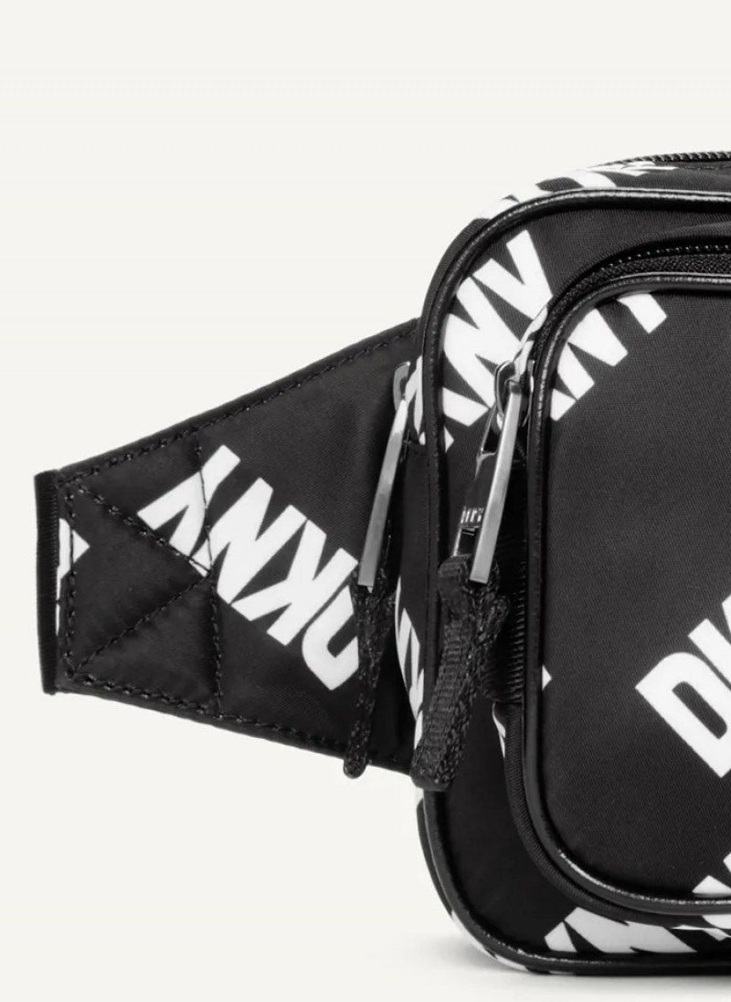 Black/White Men's Dkny All Over Logo Belt Bags | 648HEXGNF
