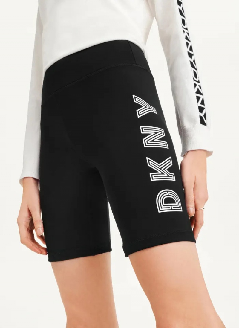 Black/White Women's Dkny High Waist Track Logo Bike Shorts | 126SBWQNG