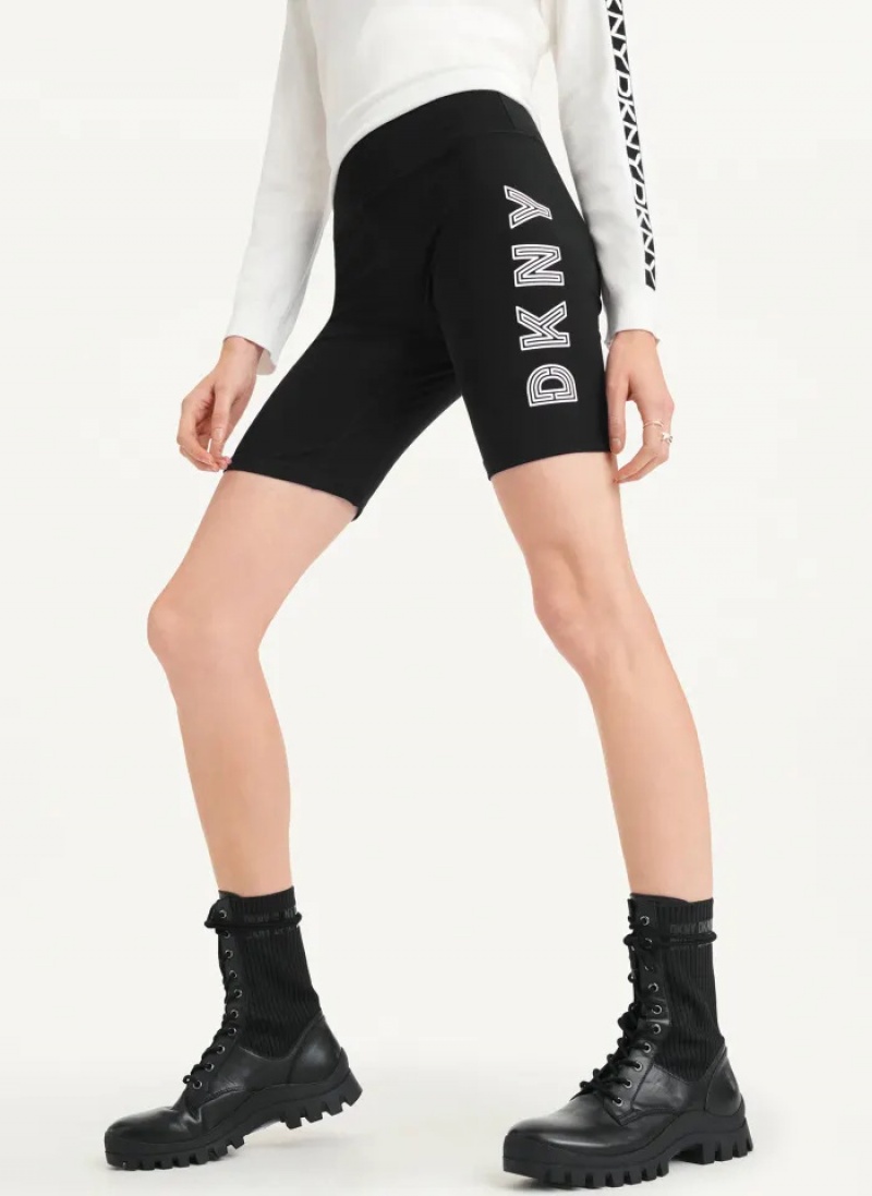 Black/White Women\'s Dkny High Waist Track Logo Bike Shorts | 126SBWQNG