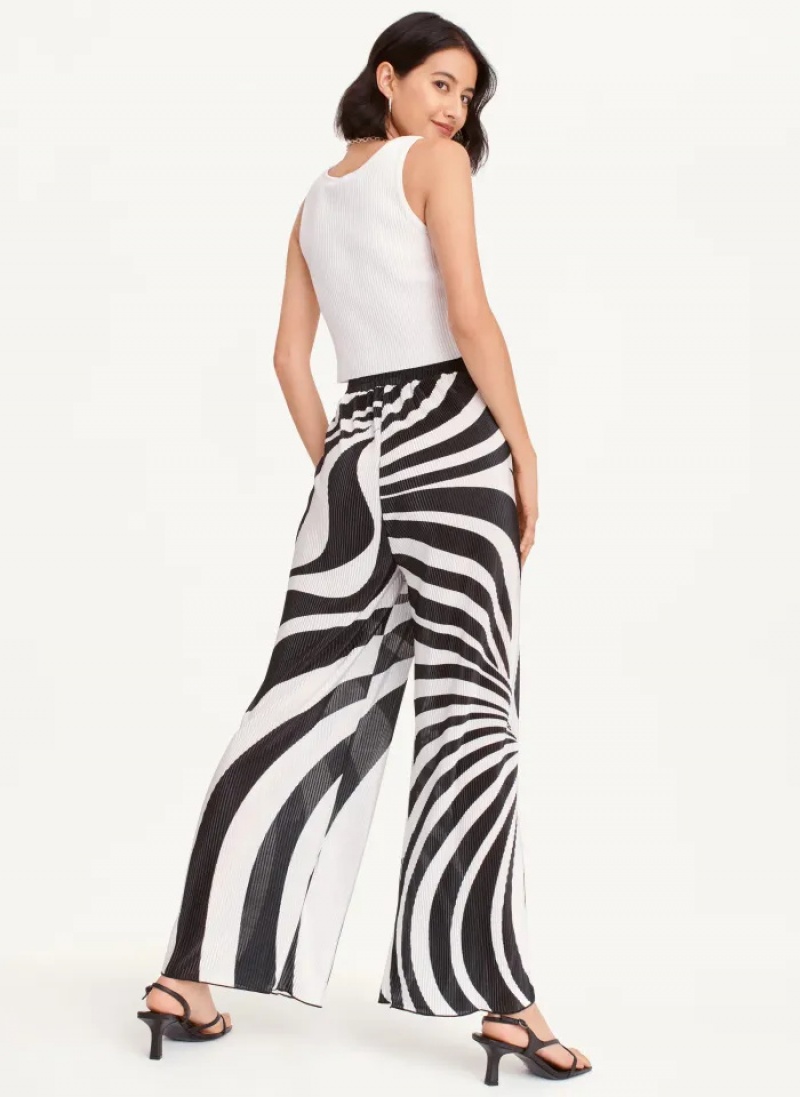 Black/White Women's Dkny High Waisted Pleated Flare Pants | 973RYKAOP