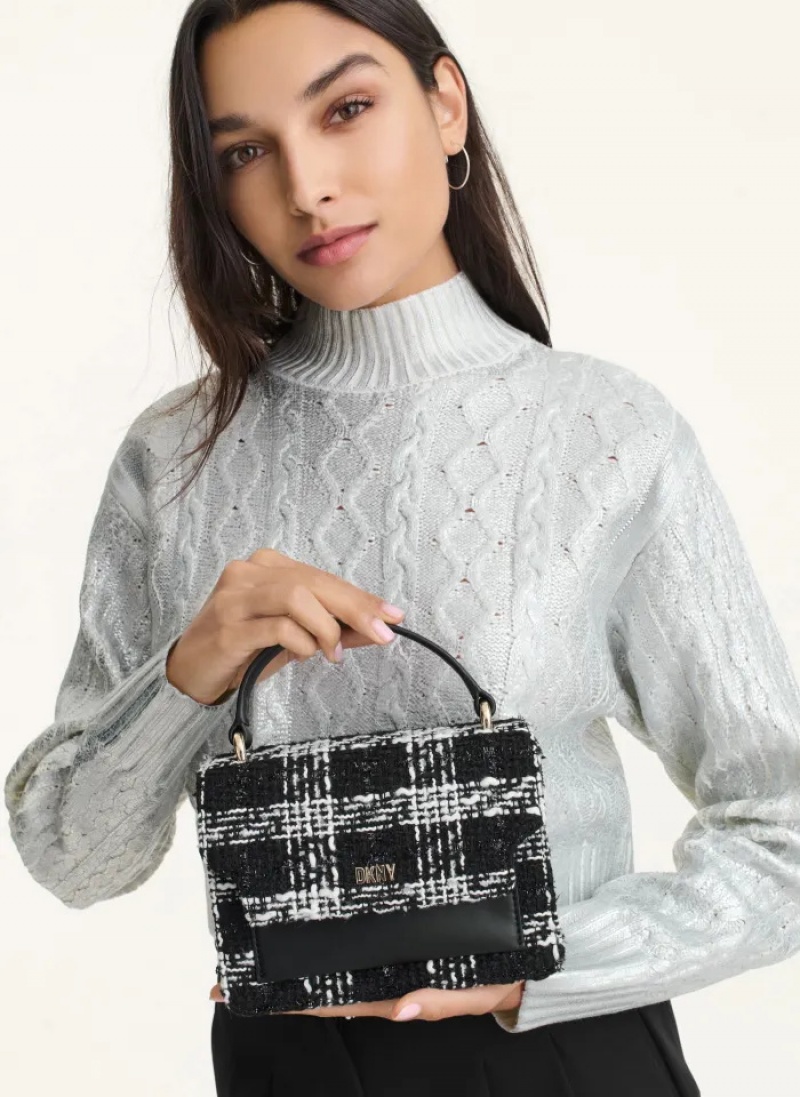 Black/White Women's Dkny Millie Boucle Top Handle Crossbody Bags | 042UWTLKF