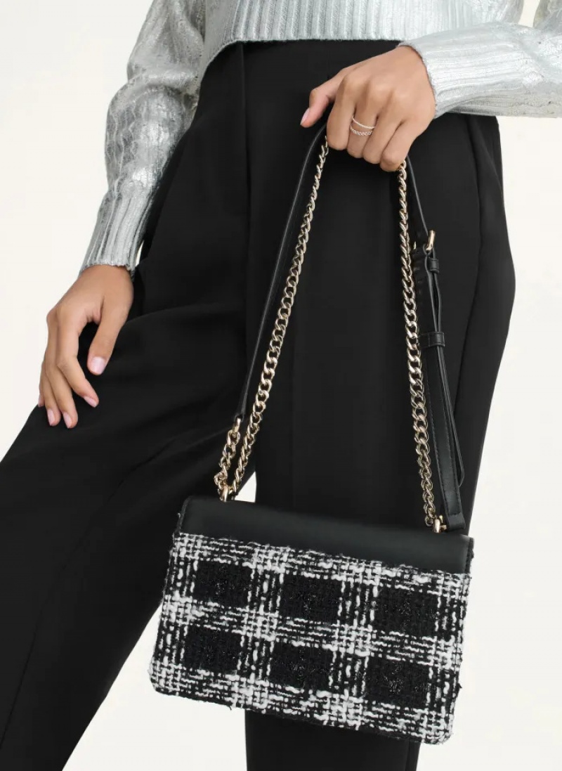 Black/White Women's Dkny Millie Flap Boucle Crossbody Bags | 568SRPTQE