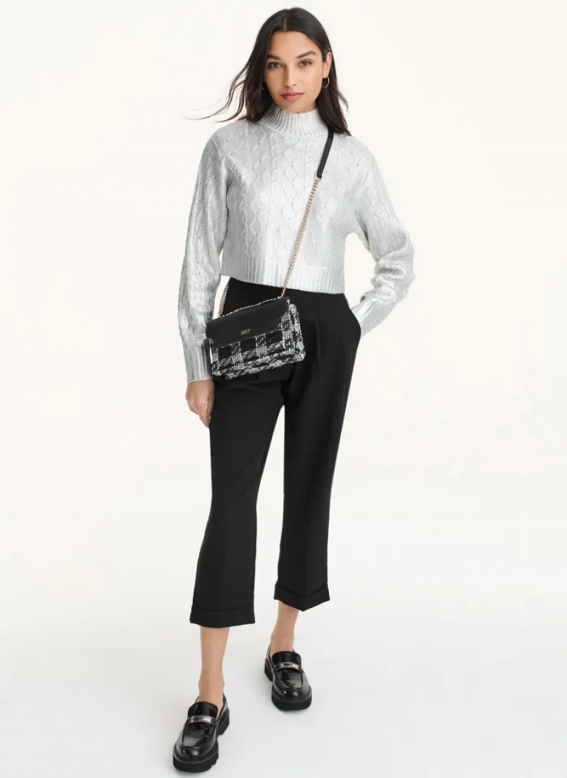 Black/White Women's Dkny Millie Flap Boucle Crossbody Bags | 568SRPTQE