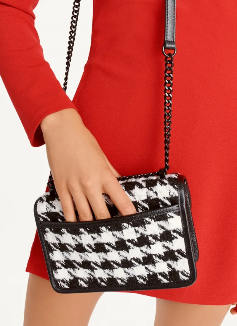 Black/White Women's Dkny Small Elissa Herringbone Crossbody Bags | 657HVTZKN