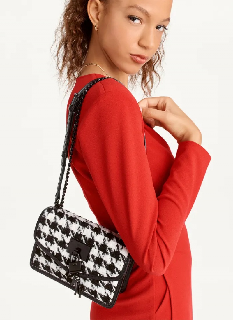 Black/White Women's Dkny Small Elissa Herringbone Crossbody Bags | 657HVTZKN