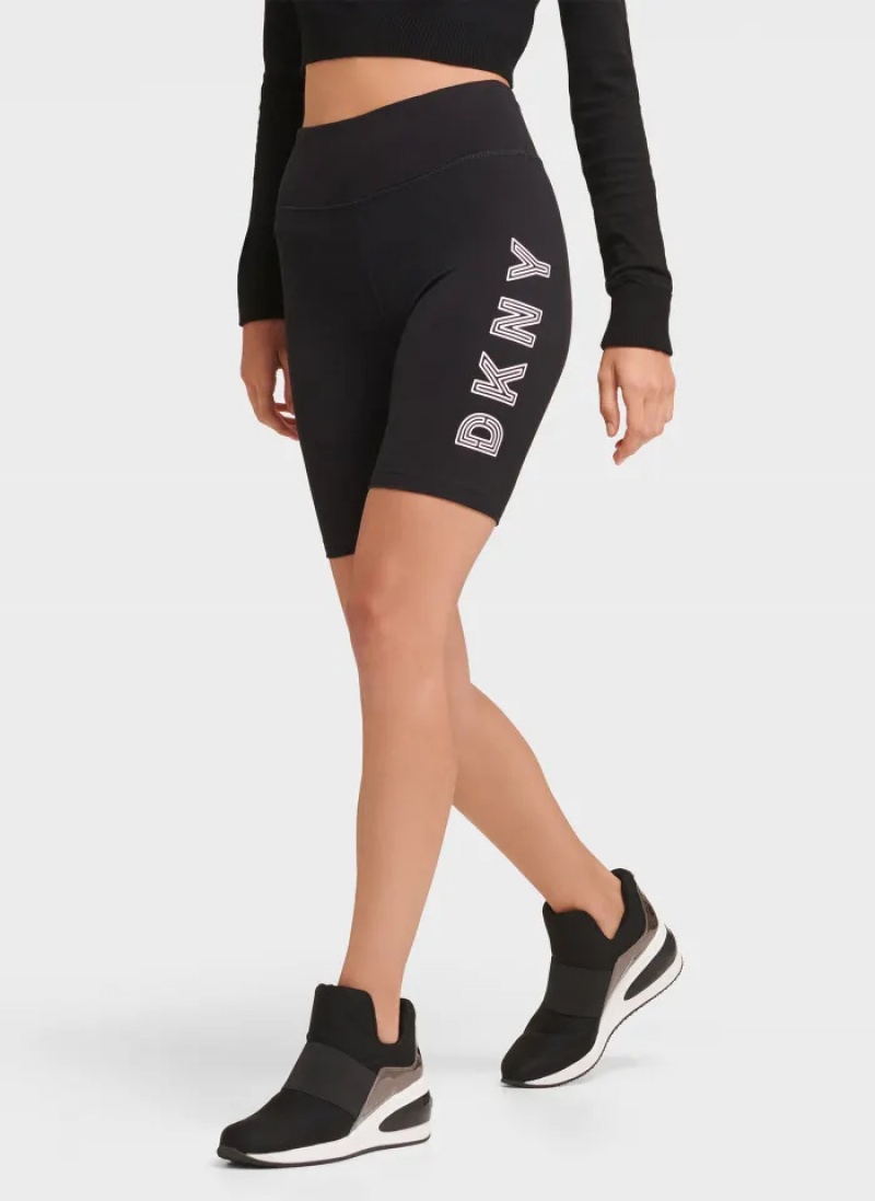 Black/White Women\'s Dkny Track Logo Bike Shorts | 840PDMWAX
