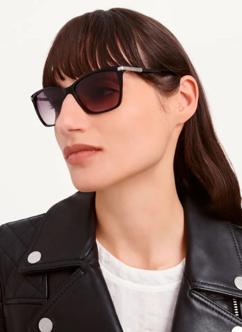 Black Accessories Dkny Modified Modern Rectangle Sunglasses | 362IFJEVP