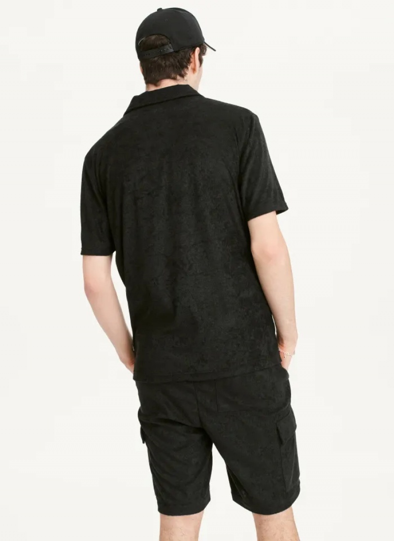 Black Men's Dkny Blend Toweling Short Sleeve Knit Polo Shirts | 269LUQHYA