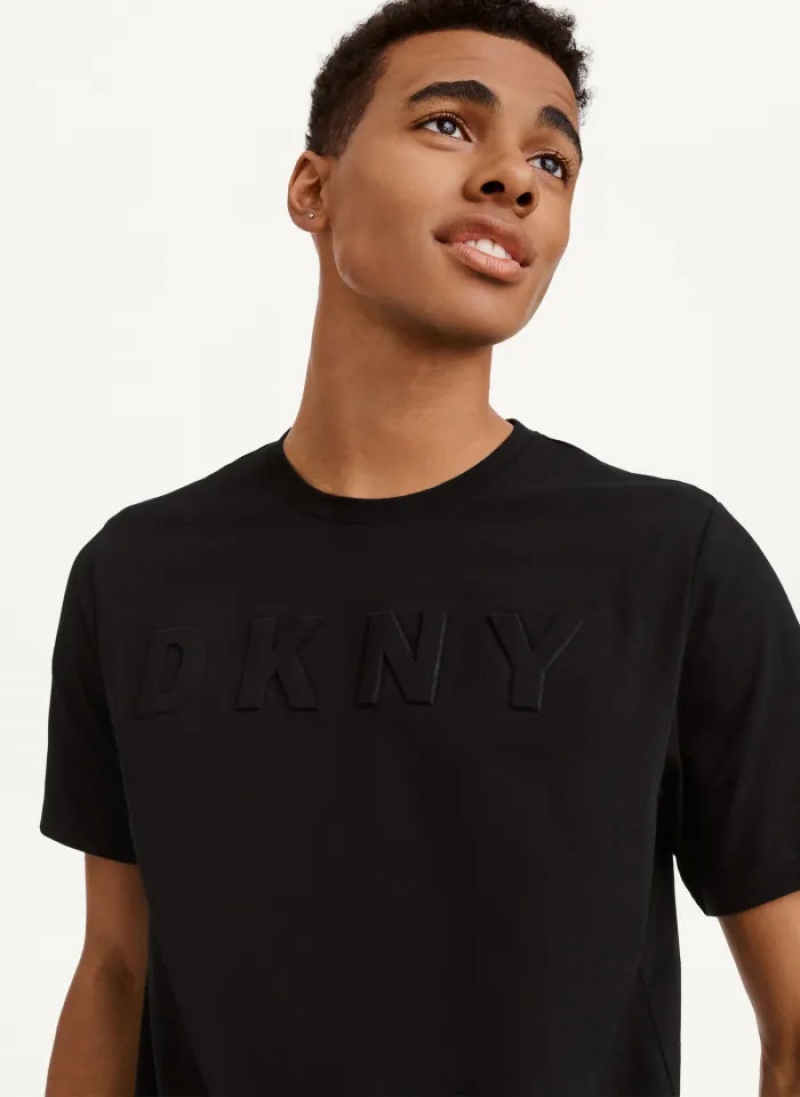 Black Men's Dkny Debossed Logo T Shirts | 365HRYXVZ