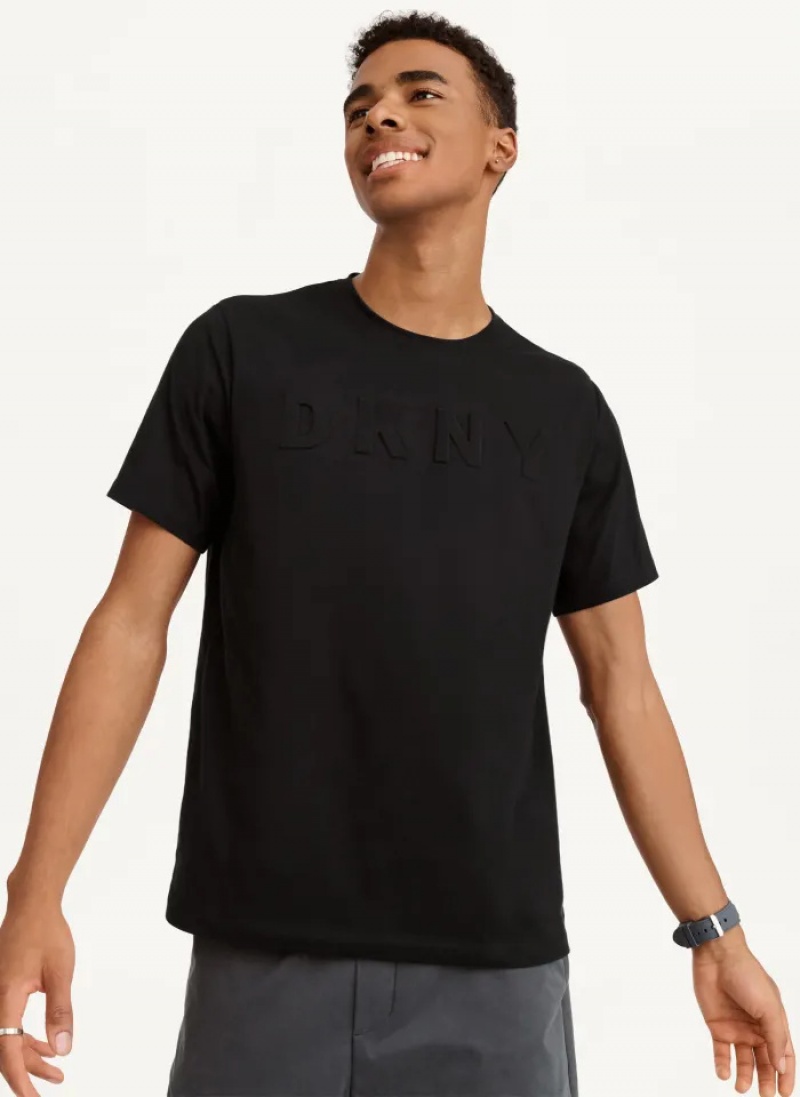 Black Men\'s Dkny Debossed Logo T Shirts | 365HRYXVZ