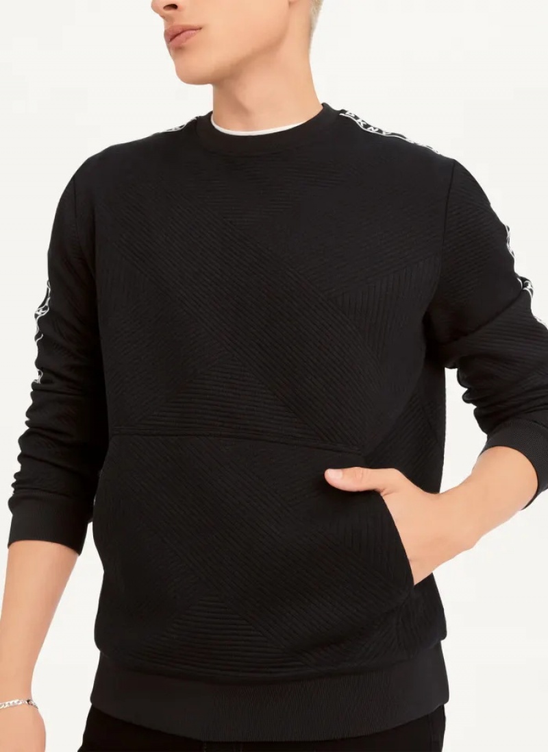 Black Men's Dkny Directional Quilting Crewneck Sweaters | 921GLUJZR