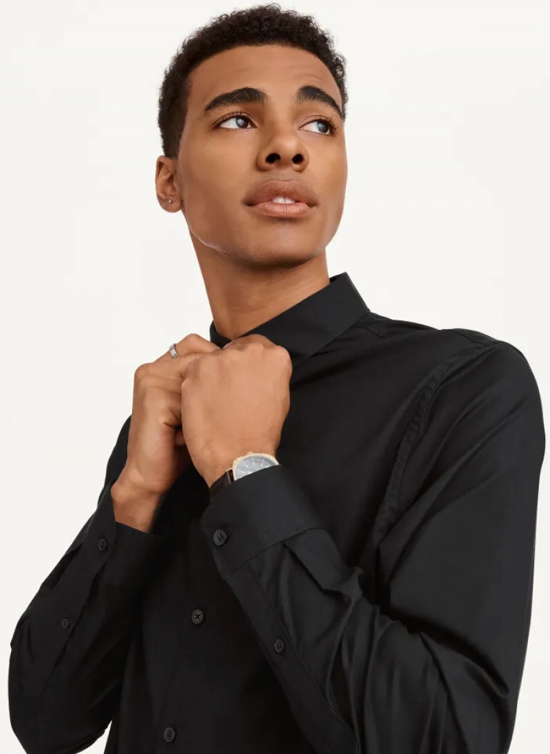 Black Men's Dkny Long Sleeve Button Down Shirts | 870CTHUEA