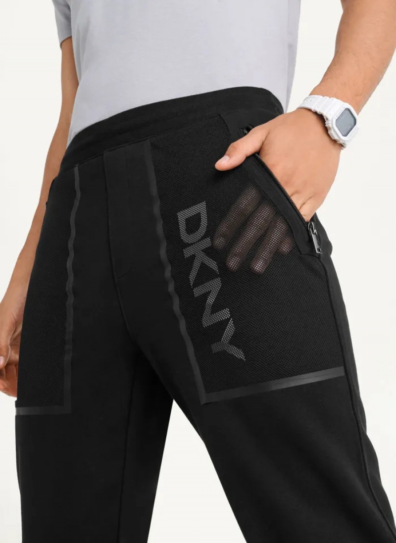 Black Men's Dkny Mesh Pocket Logo Pants | 712IMXFKW