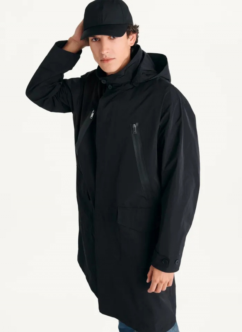 Black Men's Dkny Nylon Hooded Jacket | 641UXJRON
