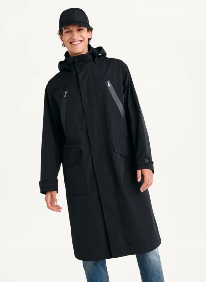 Black Men's Dkny Nylon Hooded Jacket | 641UXJRON