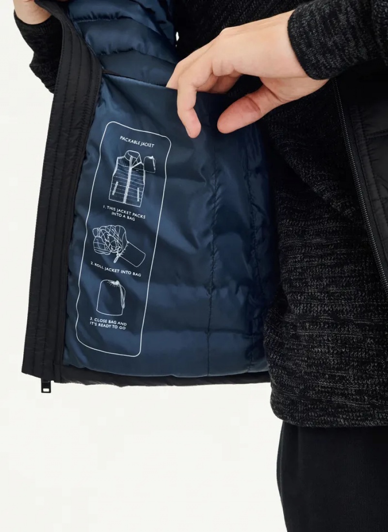 Black Men's Dkny Packable Quilted Vest | 728VHQDWZ